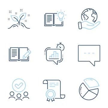 Pie chart, Startup concept and Feedback icons set. Product knowledge, Blog and イラスト素材