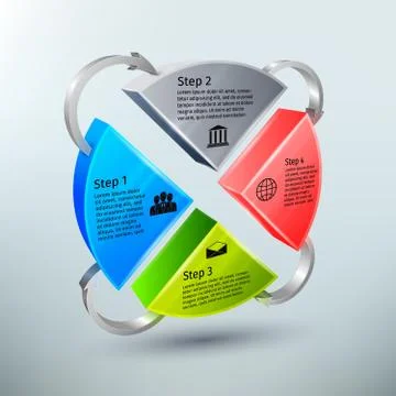 Pie chart steps 3d infographics Stock Illustration