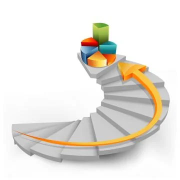 Pie chart in steps with arrow Stock Illustration