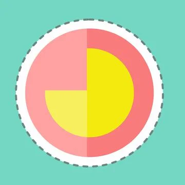 Pie Chart Sticker in trendy line cut isolated on blue background Stock Illustration