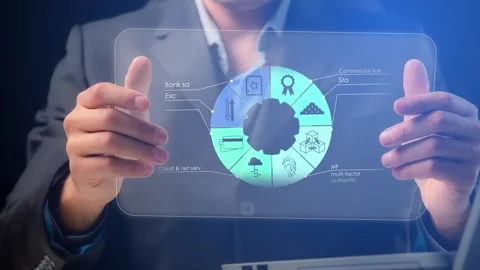 A pie chart with symbols for supporting banking operations on the transparent Stock Footage 270699533