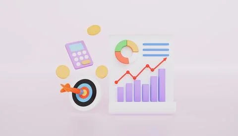 Pie chart, target and arrow, data analysis report, financial growth, business Stock Illustration