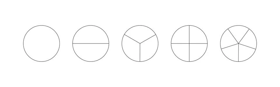 Pie chart template from 1 to 5. Segmented charts. Many number of sectors Ilustración de archivo