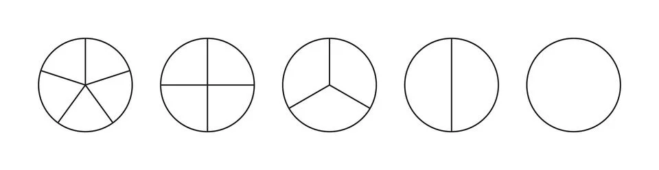 Pie chart template from 1 to 5. Set of pizza charts. Diagram wheel parts Stock Illustration