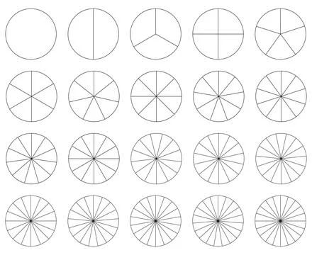 Pie chart template. Segment slice icon. Circle section graph line art. Stock Illustration