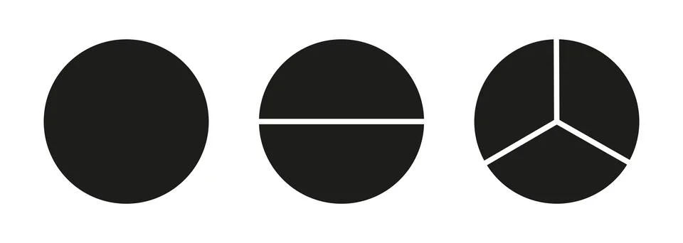 Pie chart template set. Segmented charts. Sectors divide circle on equal parts. Stock Illustration