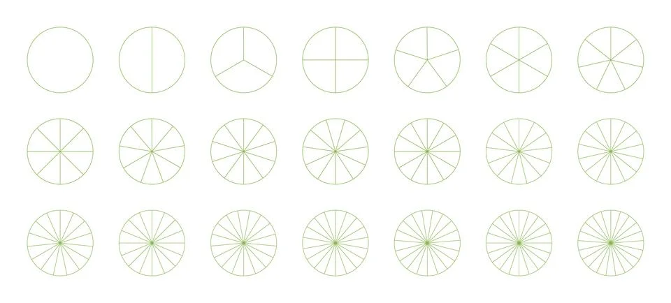Pie chart templates. Segmented charts. Sectors divide the circle on equal parts Stock Illustration