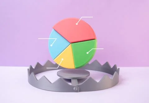 Pie chart in a trap. False statistics that can deceive investors or buyers. U Stock Photos