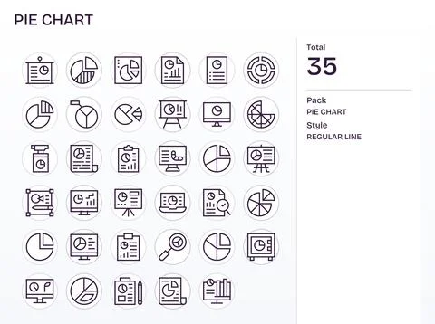 Pie Chart Ultimate Vector Package with 35 Retina Ready Regular Line PIXEL P.. Stock Illustration