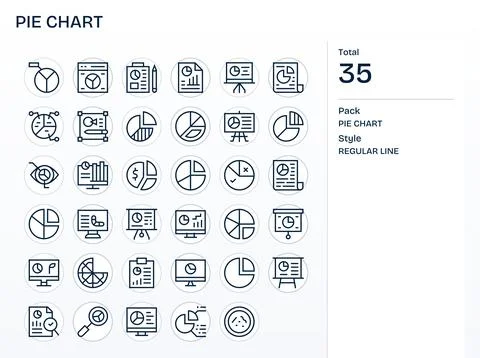 Pie Chart Vector Graphics featuring 35 Regular Line Detail Enhanced Retina .. Illustrazione stock