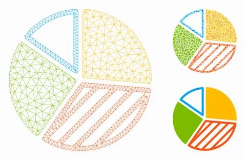 Pie Chart Vector Mesh Carcass Model and Triangle Mosaic Icon Stock Illustration