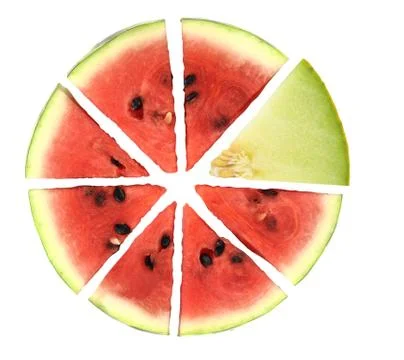 Pie chart of watermelon slices Stock Photos