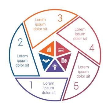 Pie chart on white background from line for 5 options. Template Infographics  Illustrazione stock