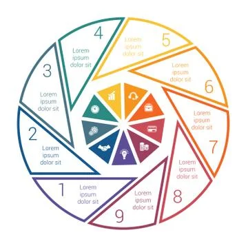 Pie chart on white background from line for 9 options. Template Infographics  Stock Illustration