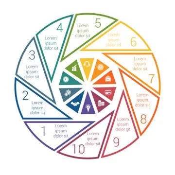 Pie chart on white background from line for 10 options. Template Infographics Stock Illustration