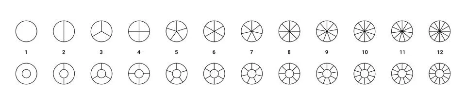 Pie charts set. Segment slice icons. Round wheel diagram with equal segments Stock Illustration