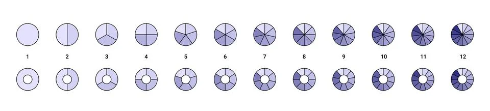 Pie charts set. Segment slice icons. Round wheel diagram with equal segments Stock Illustration