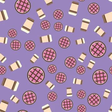 Pie &amp; coffee pattern. Seamless vector flat food background Stock Illustration