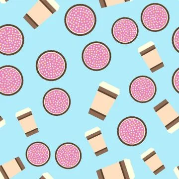 Pie &amp; coffee pattern. Seamless vector flat food background 스톡 일러스트