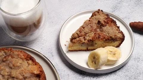 Pie "Cuca de Banana" on the table with copy space. Stock Footage 231967099