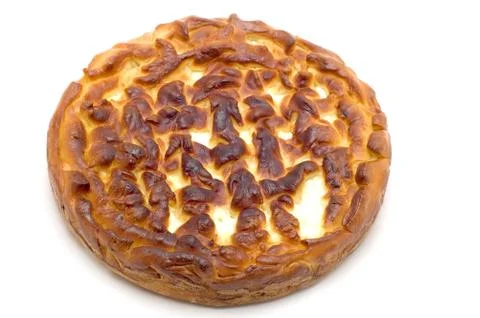 Pie with curd on white Stock Photos