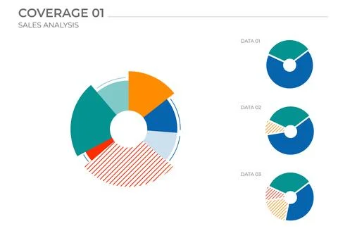 Pie data analysis charts in color. Vector elements charts. Illustrazione stock