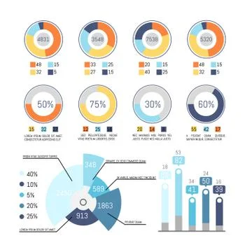Pie Diagram Set with Percent Numeric Information Stock Illustration