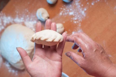 The pie dough on hand Foto stock