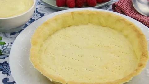 Pie dough for preparing raspberry pie Stock Footage 164847217