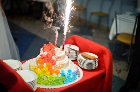 Pie with fireworks 2. Stock Photos