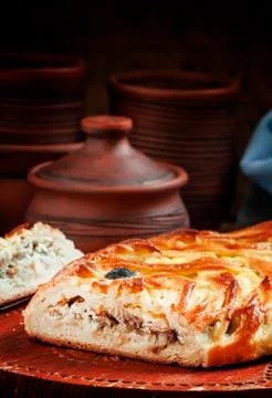 Pie with fish and egg, selective focus Stock Photos