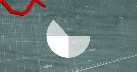 Pie graph and red graph moving over financial data processing against empty Illustrazione stock