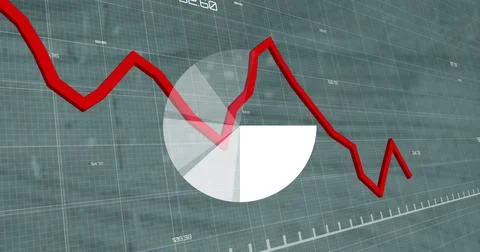 Pie graph and red graph moving over financial data processing against empty 스톡 일러스트