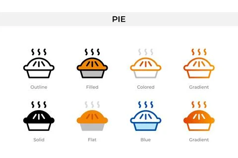 Pie icon in different style. pie vector icons designed in outline, solid, c.. Stock Illustration