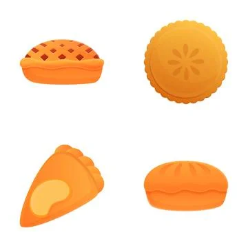 Pie icons set cartoon vector. Delicious homemade pie whole and slice Stock Illustration