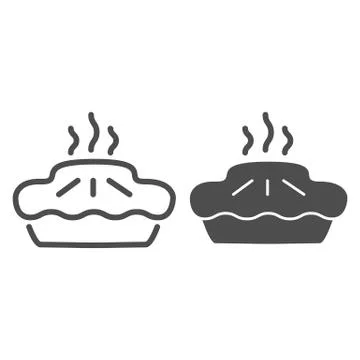 Pie line and solid icon, bakery concept, tart sign on white background, hot pie 스톡 일러스트