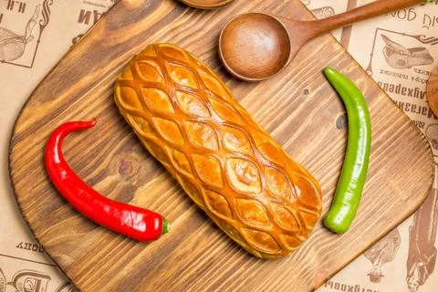 Pie with onions and eggs Stock Photos