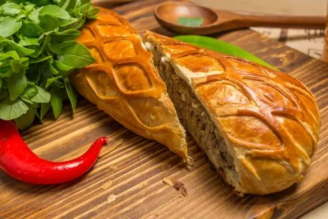 Pie with onions and eggs Stock Photos