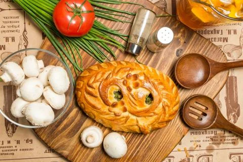 Pie with onions and eggs Stock Photos