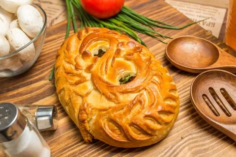 Pie with onions and eggs Stock Photos