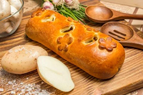 Pie with onions and eggs Stock Photos