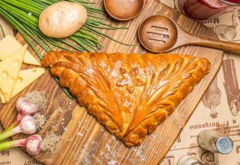 Pie with onions and eggs Stock Photos