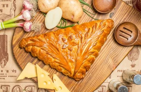 Pie with onions and eggs Stock Photos