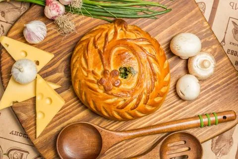 Pie with onions and eggs Stock Photos