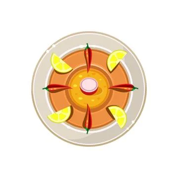 Pie with Pepper and Lemon Served Food. Vector Illustration 스톡 일러스트