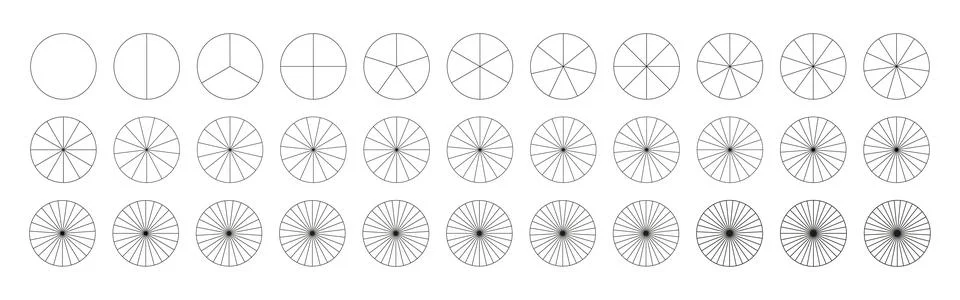 Pie, pizza chart template. Segmented charts from 1 to 33 segments. イラスト素材