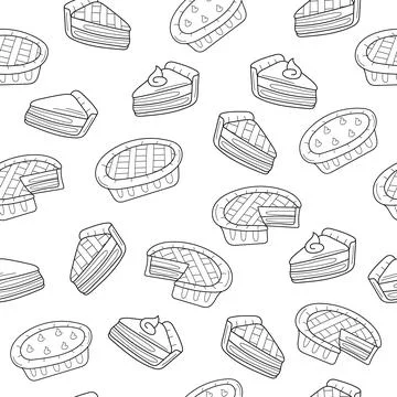 Pie seamless pattern doodle outline vector. Texture for background Illustrazione stock
