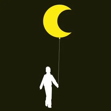 Pie in the sky. Boy wearing a moon balloon. Stock Illustration