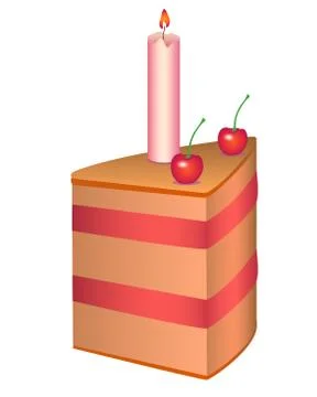 Pie. Slice of cherry pie with cherries and a candle - holiday sweets - vector Stock Illustration