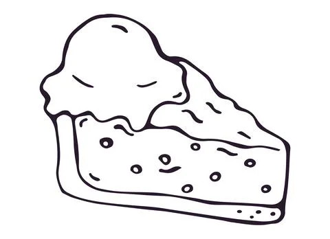 Pie Slice with Ice Cream Scoop Hand Drawn Doodle Clipart Stock Illustration